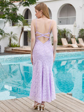 Jacquard Crisscross Back Mermaid Hem Cami Dress